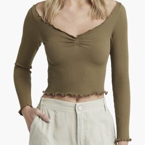 BDG Urban Outfitters Women's Elsie Ribbed Long Sleeve Crop Top Size Small Brown